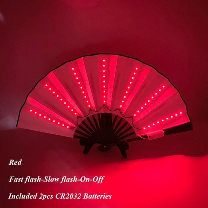 LED Neon Light Folding Fan – Glowing Rave Hand Fan for Party, Festival & Performance Decor