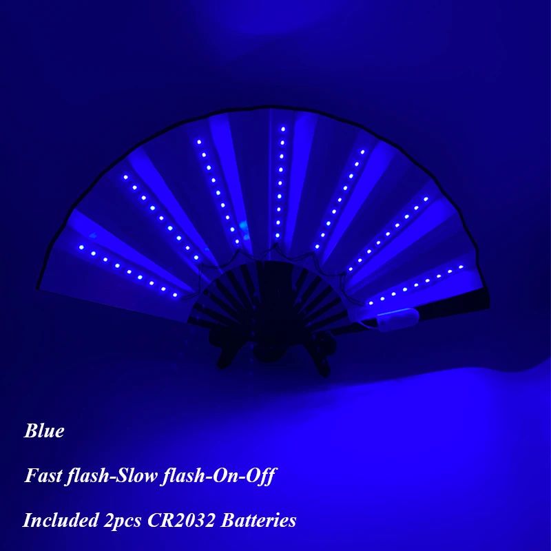 LED Neon Light Folding Fan – Glowing Rave Hand Fan for Party, Festival & Performance Decor