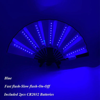 LED Neon Light Folding Fan – Glowing Rave Hand Fan for Party, Festival & Performance Decor