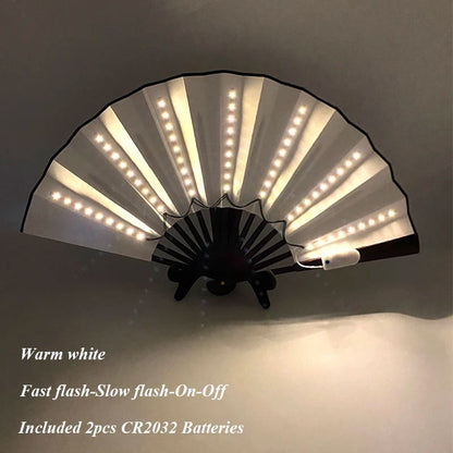 LED Neon Light Folding Fan – Glowing Rave Hand Fan for Party, Festival & Performance Decor
