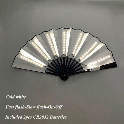 LED Neon Light Folding Fan – Glowing Rave Hand Fan for Party, Festival & Performance Decor