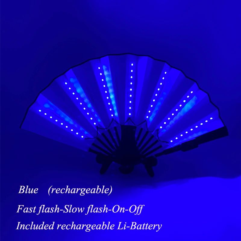 LED Neon Light Folding Fan – Glowing Rave Hand Fan for Party, Festival & Performance Decor