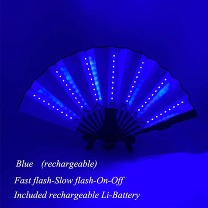 LED Neon Light Folding Fan – Glowing Rave Hand Fan for Party, Festival & Performance Decor