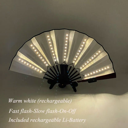 LED Neon Light Folding Fan – Glowing Rave Hand Fan for Party, Festival & Performance Decor