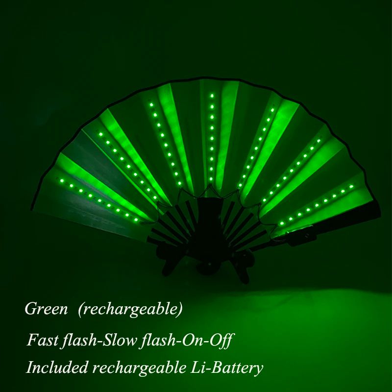 LED Neon Light Folding Fan – Glowing Rave Hand Fan for Party, Festival & Performance Decor