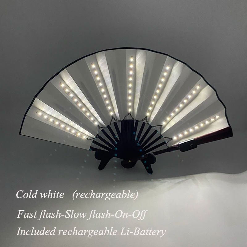 LED Neon Light Folding Fan – Glowing Rave Hand Fan for Party, Festival & Performance Decor