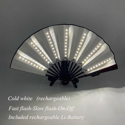 LED Neon Light Folding Fan – Glowing Rave Hand Fan for Party, Festival & Performance Decor