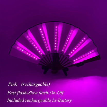 LED Neon Light Folding Fan – Glowing Rave Hand Fan for Party, Festival & Performance Decor