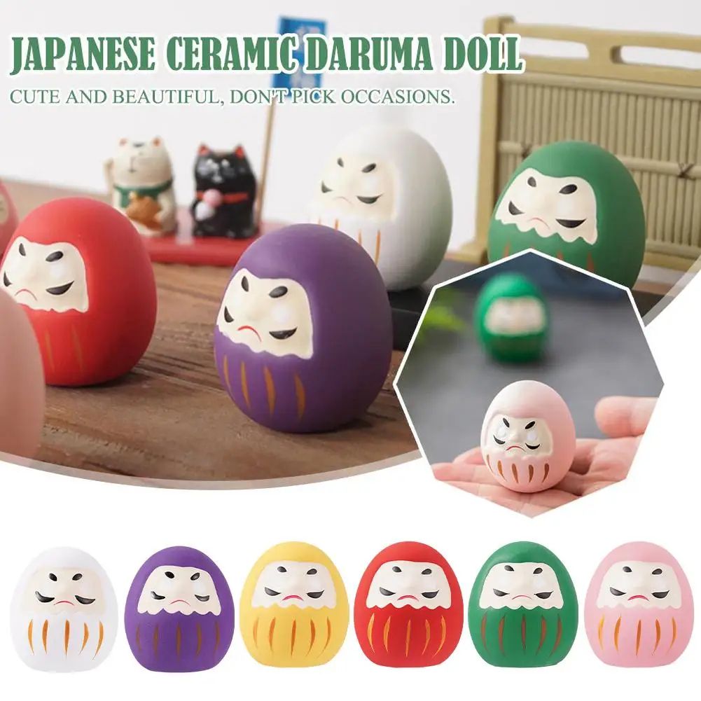 Japanese Ceramic Daruma Doll Miniature – Lucky Fortune Charm Ornament for Home Decor & Gifts