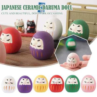 Japanese Ceramic Daruma Doll Miniature – Lucky Fortune Charm Ornament for Home Decor & Gifts