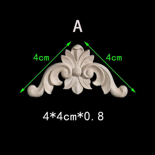 Floral Wood Carved Corner Onlay Furniture Applique, Unpainted Decorative Trim
