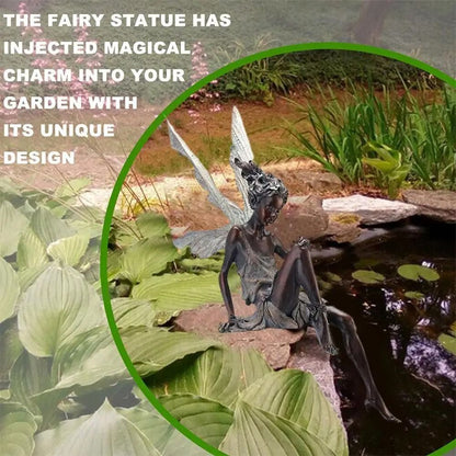 Flute Playing Fairy Garden Statue Angel Resin Outdoor Decor Sculpture