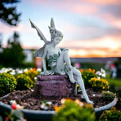 Flute Playing Fairy Garden Statue Angel Resin Outdoor Decor Sculpture