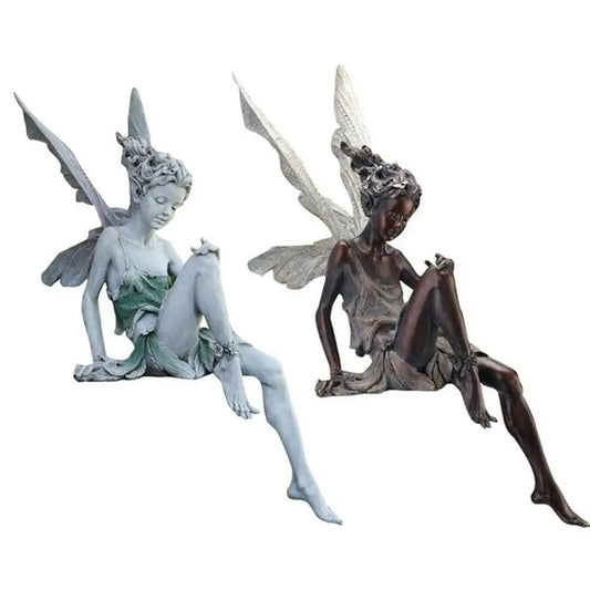Flute Playing Fairy Garden Statue Angel Resin Outdoor Decor Sculpture