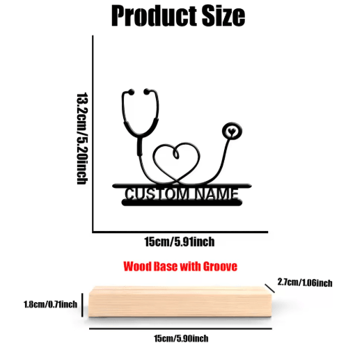 Personalized Stethoscope Metal Sculpture – Custom Doctor Desk Decor with Wooden Base