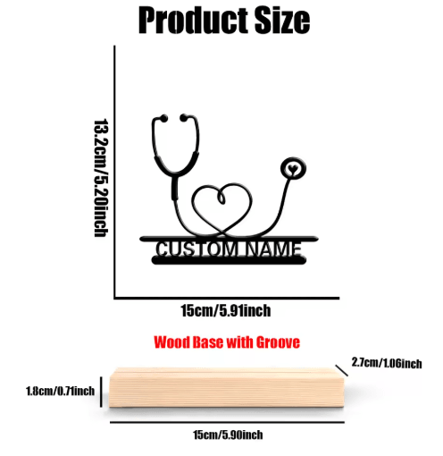 Personalized Stethoscope Metal Sculpture – Custom Doctor Desk Decor with Wooden Base