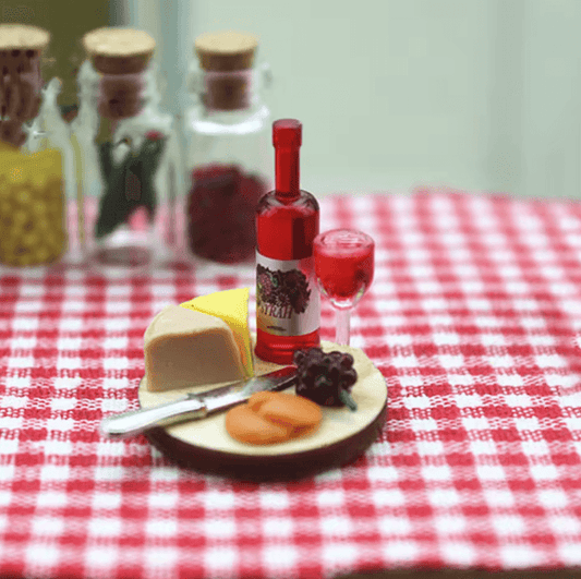 MiniFeast Dollhouse Wine & Cheese Board Set Miniature Food Accessories for Kitchen, Bar & Display Scenes