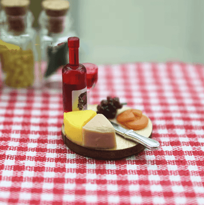 MiniFeast Dollhouse Wine & Cheese Board Set Miniature Food Accessories for Kitchen, Bar & Display Scenes