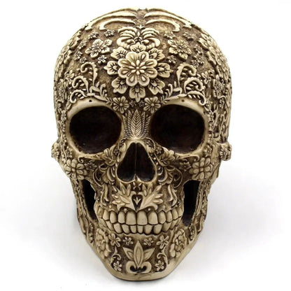Elegant Resin Skull Sculpture with Plum Blossom Art – Gothic Home Decor Accent