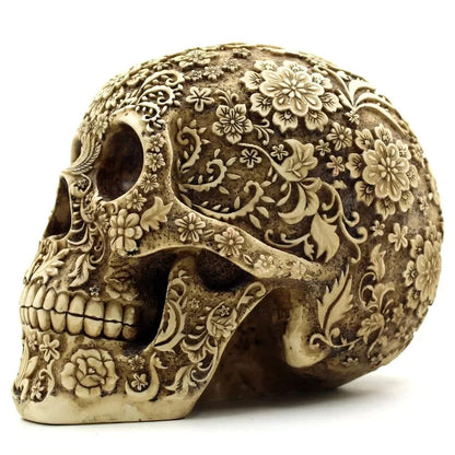 Elegant Resin Skull Sculpture with Plum Blossom Art – Gothic Home Decor Accent
