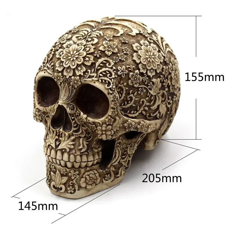 Elegant Resin Skull Sculpture with Plum Blossom Art – Gothic Home Decor Accent