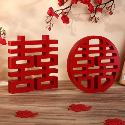 Double Happiness Xi Symbol Wooden Decor – Traditional Chinese Wedding & Festival Wall Ornament