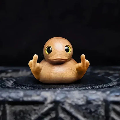 Funny Middle Finger Duck Wooden Figurine – Cheeky Mini Desk Decor & Humorous Gift Statue