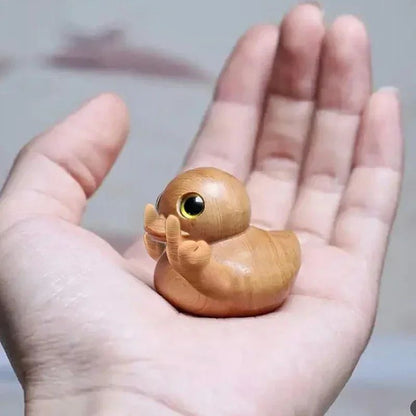 Funny Middle Finger Duck Wooden Figurine – Cheeky Mini Desk Decor & Humorous Gift Statue