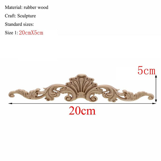 Vintage Rectangle Wood Carving Appliques for Furniture & Cabinet Decor