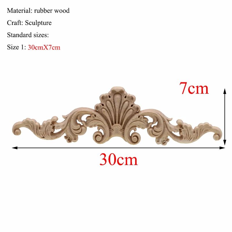 Vintage Rectangle Wood Carving Appliques for Furniture & Cabinet Decor
