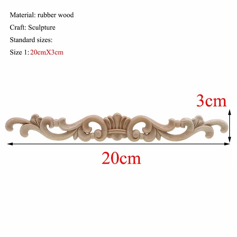 Vintage Rectangle Wood Carving Appliques for Furniture & Cabinet Decor
