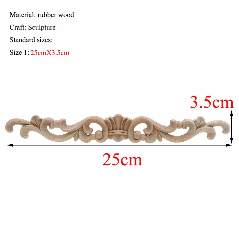 Vintage Rectangle Wood Carving Appliques for Furniture & Cabinet Decor