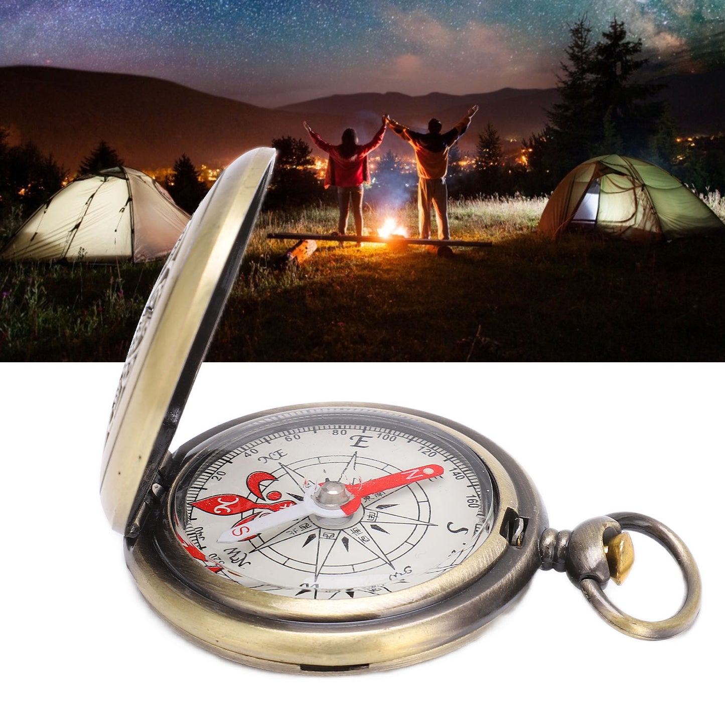 Vintage Brass Pocket Compass for Camping Hiking and Outdoor Navigation
