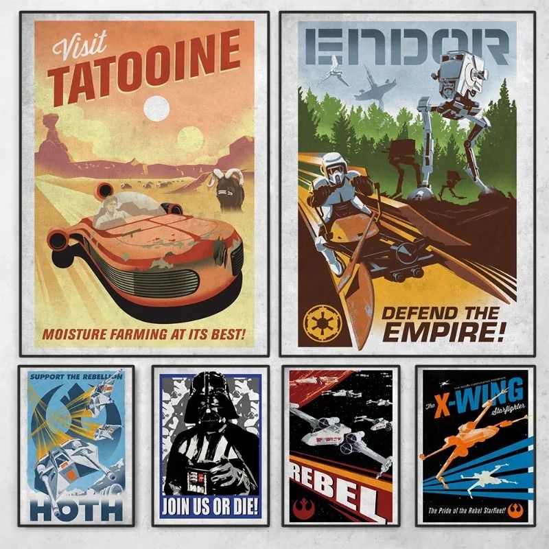 Galactic Propaganda Retro Poster – Tatooine Planet Space Travel Canvas Art – Sci-Fi Movie Picture for Home Decor