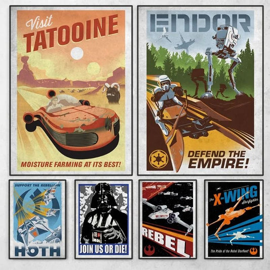 Galactic Propaganda Retro Poster – Tatooine Planet Space Travel Canvas Art – Sci-Fi Movie Picture for Home Decor