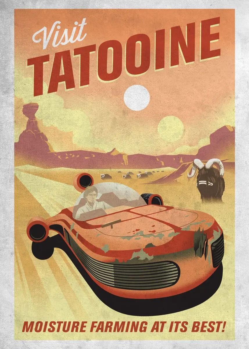 Galactic Propaganda Retro Poster – Tatooine Planet Space Travel Canvas Art – Sci-Fi Movie Picture for Home Decor