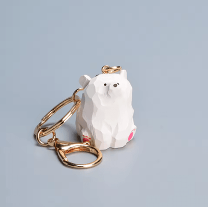 Cute Wooden Bear Keychain Cartoon Animal Couple Pendant