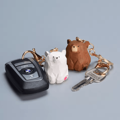 Cute Wooden Bear Keychain Cartoon Animal Couple Pendant