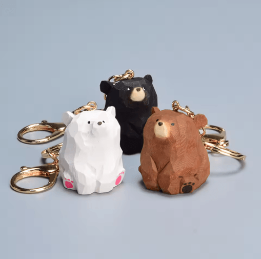 Cute Wooden Bear Keychain Cartoon Animal Couple Pendant