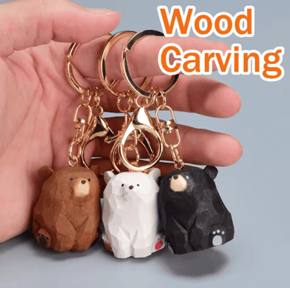 Cute Wooden Bear Keychain Cartoon Animal Couple Pendant