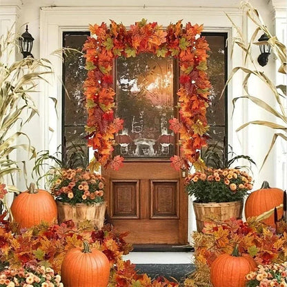 2M Artificial Fall Garland – Realistic Autumn Maple Leaf Decor for Festive Homes
