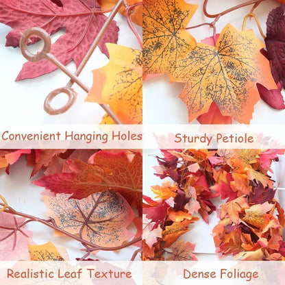 2M Artificial Fall Garland – Realistic Autumn Maple Leaf Decor for Festive Homes