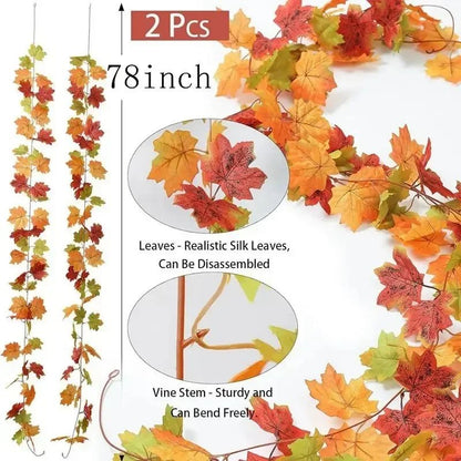 2M Artificial Fall Garland – Realistic Autumn Maple Leaf Decor for Festive Homes
