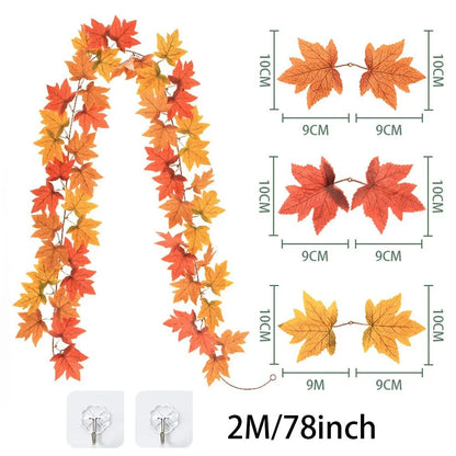 2M Artificial Fall Garland – Realistic Autumn Maple Leaf Decor for Festive Homes