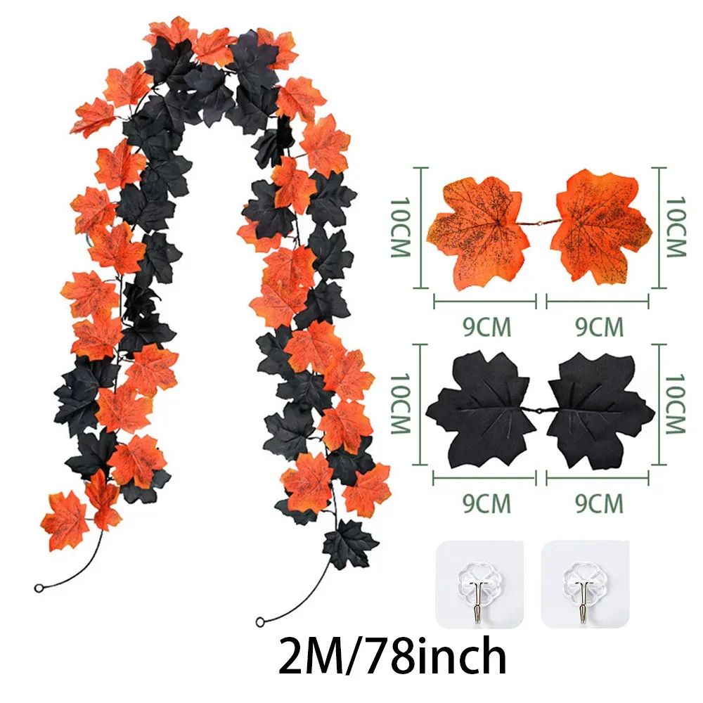 2M Artificial Fall Garland – Realistic Autumn Maple Leaf Decor for Festive Homes