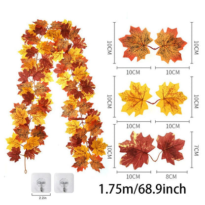 2M Artificial Fall Garland – Realistic Autumn Maple Leaf Decor for Festive Homes