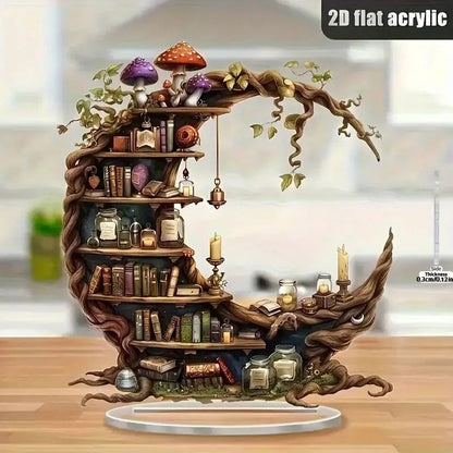 Moonlit Library Acrylic Decor – Bohemian Crescent Moon Bookshelf Accent