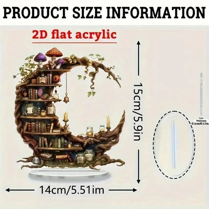 Moonlit Library Acrylic Decor – Bohemian Crescent Moon Bookshelf Accent