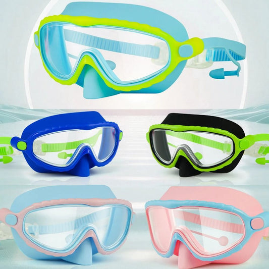 Kids Anti Fog Swim Goggles with Nose Cover Wide View Panoramic Diving Mask for Toddlers