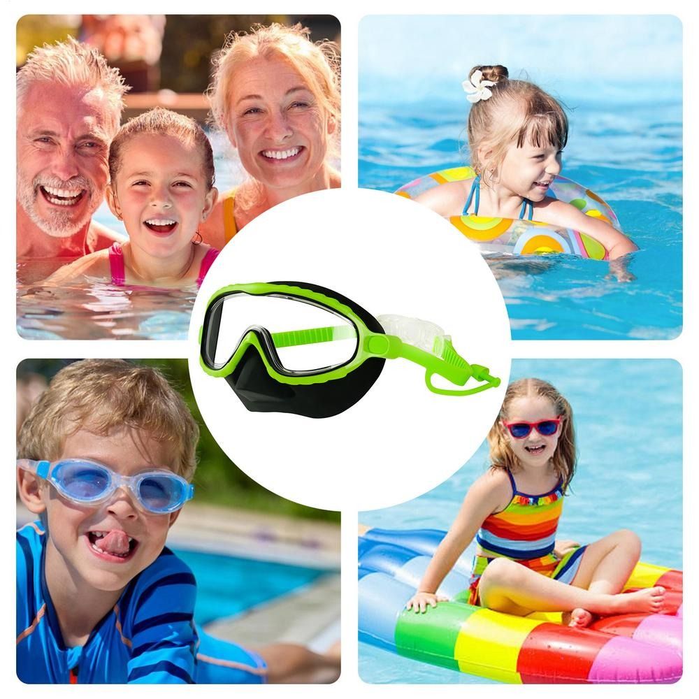 Kids Anti Fog Swim Goggles with Nose Cover Wide View Panoramic Diving Mask for Toddlers